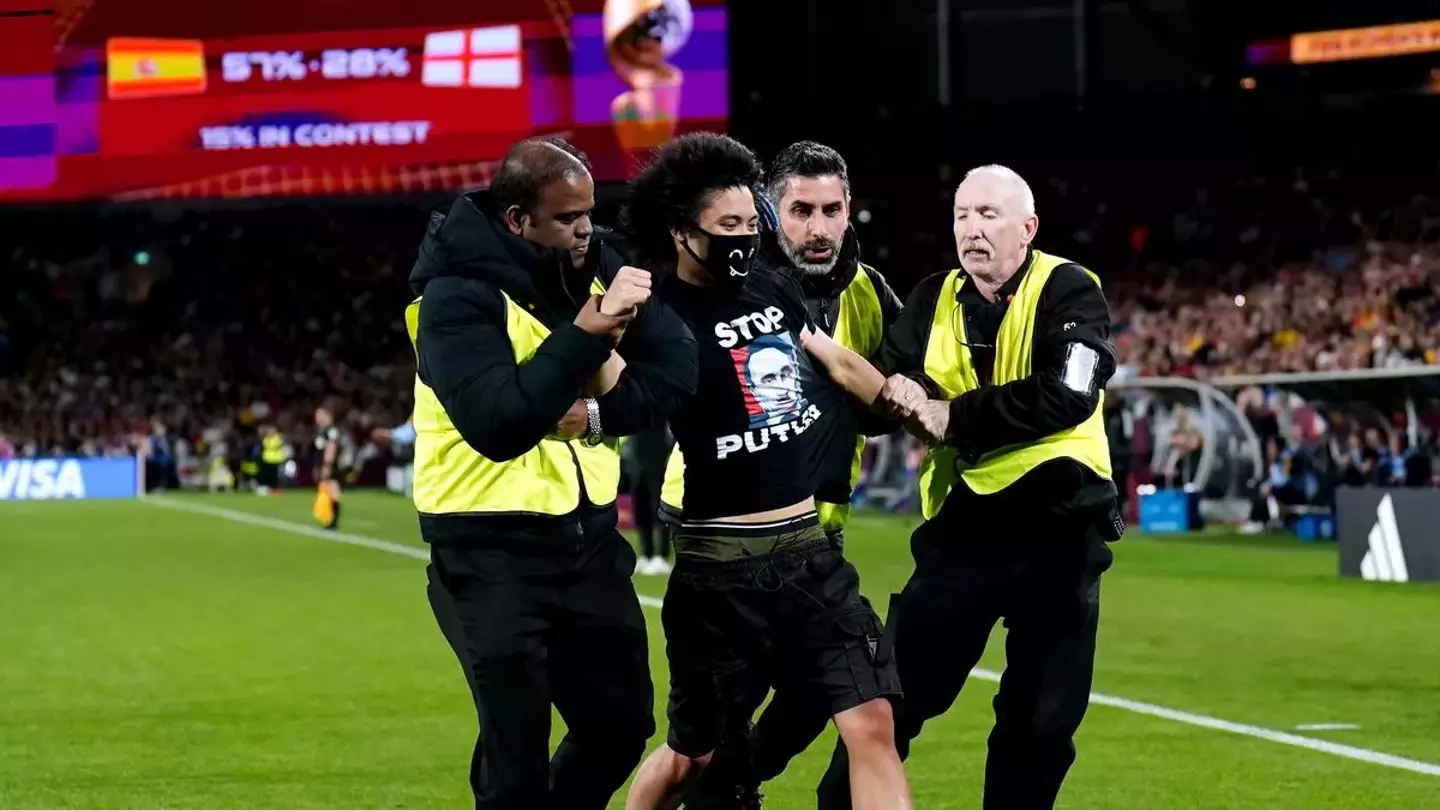 The pitch invader wore a 'Free Ukraine' t-shirt.