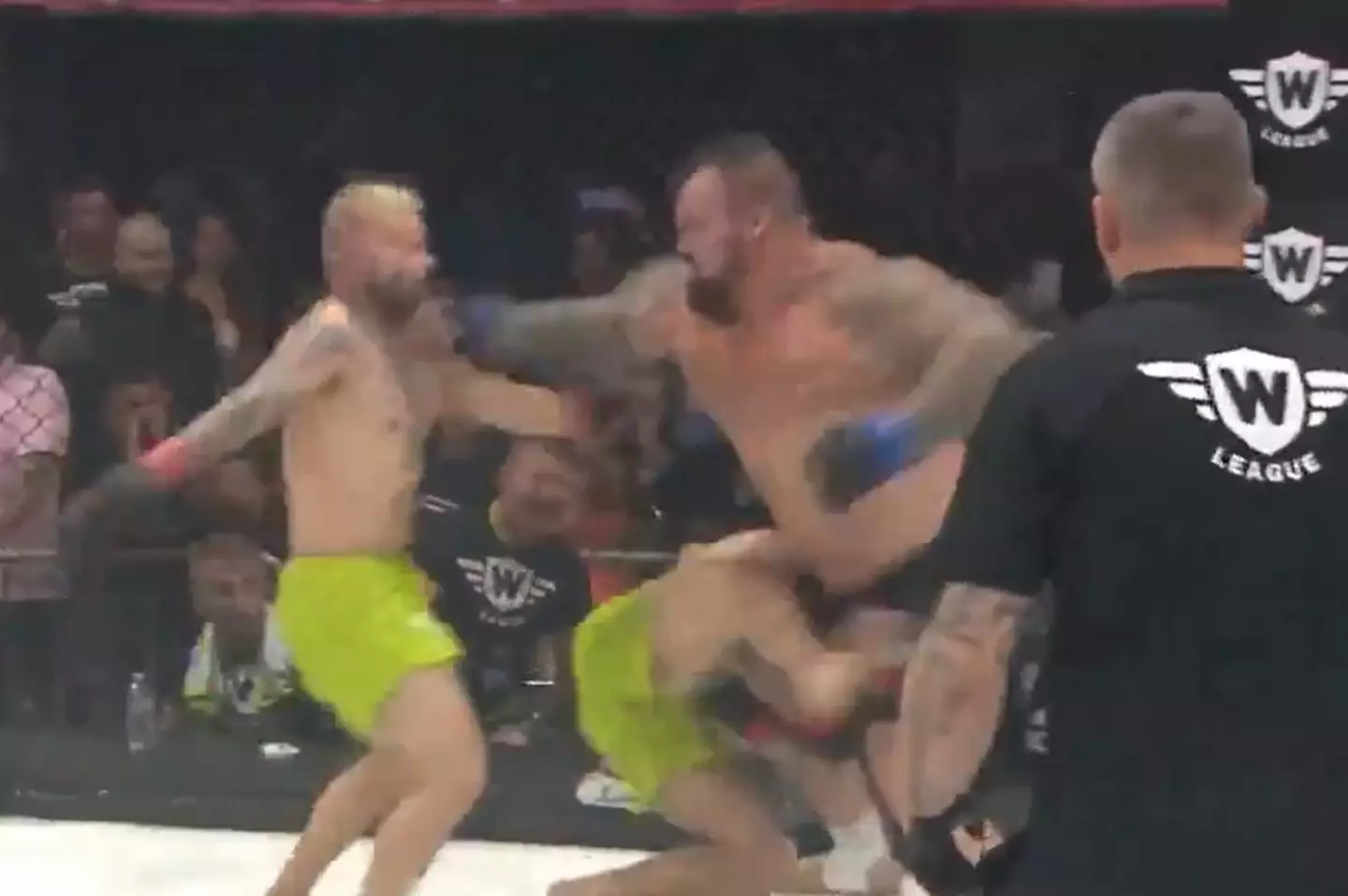 After the fight the poor fellow getting his clock cleaned here said he didn't even remember this punch. (World Freak Fight League)