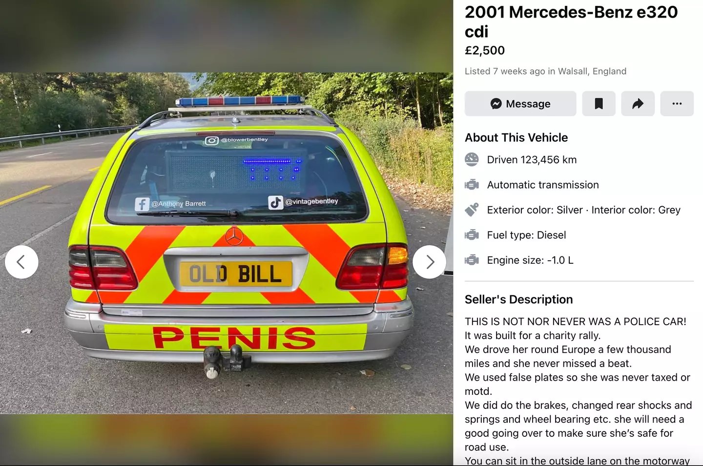 The car came with a hilarious listing.