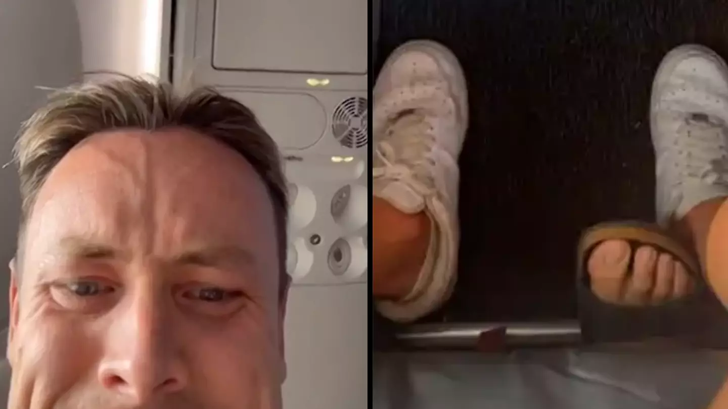 Man gets revenge after plane passenger pokes feet under his seat