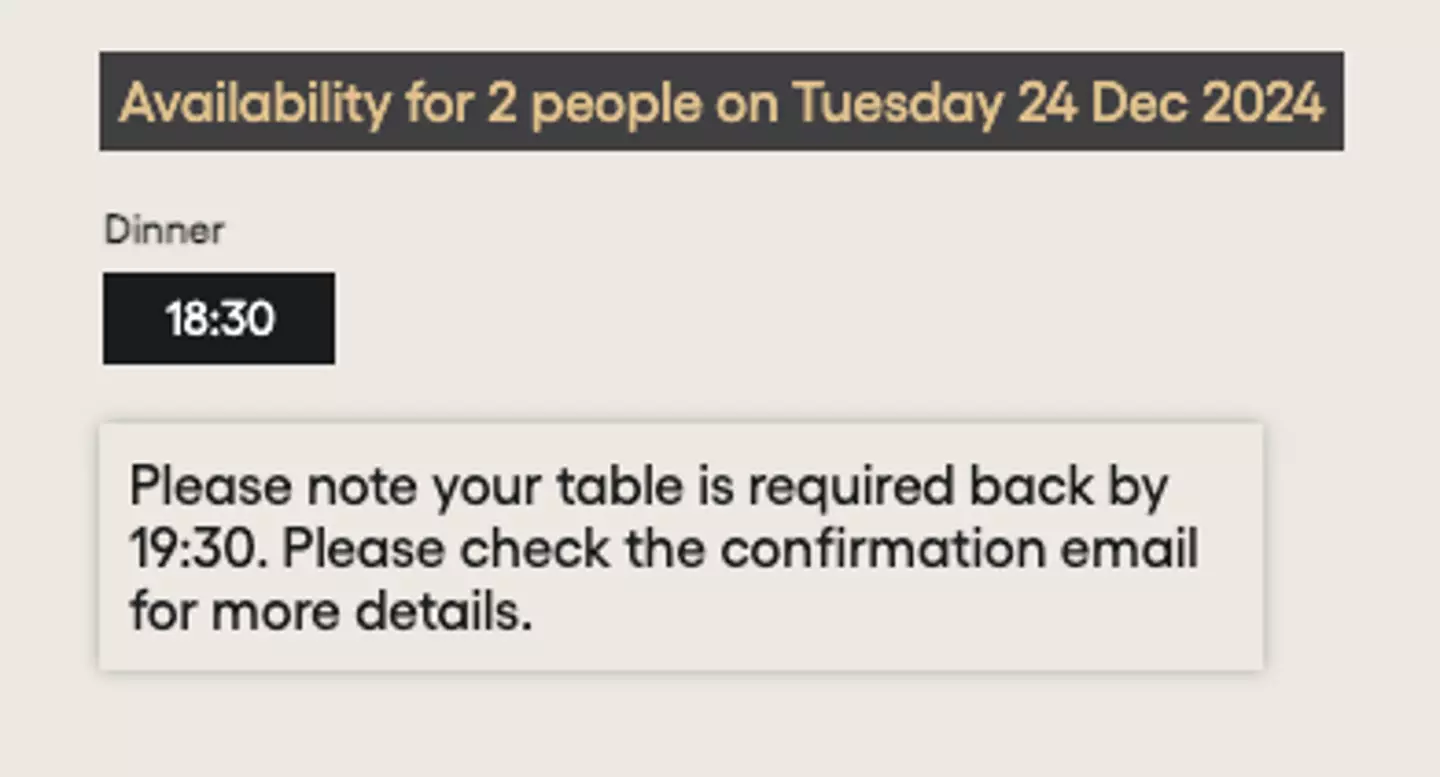 The message LADbible got when trying to book a table