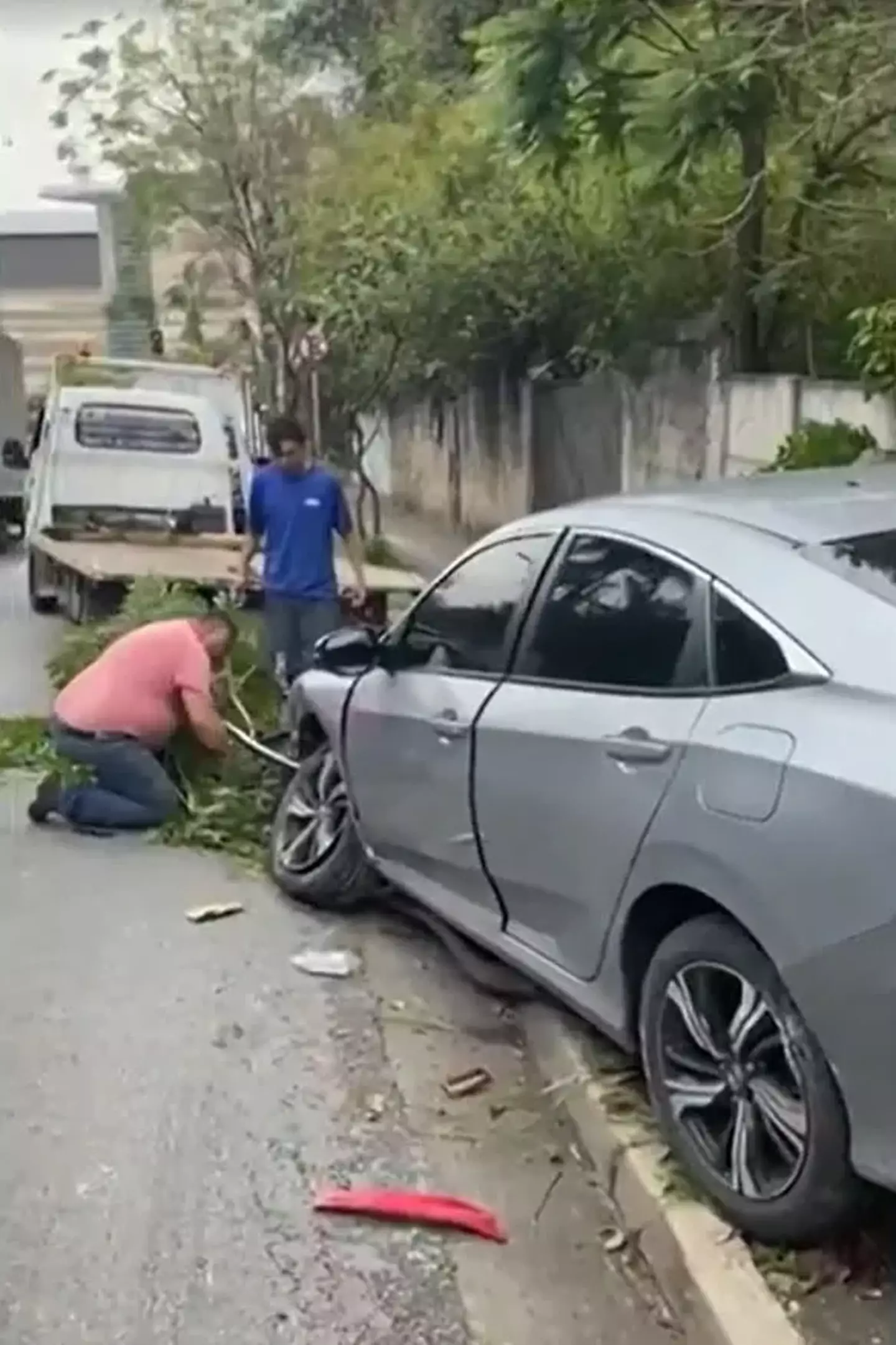 He attempted to escape the law by car, crashing into three other vehicles along the way.