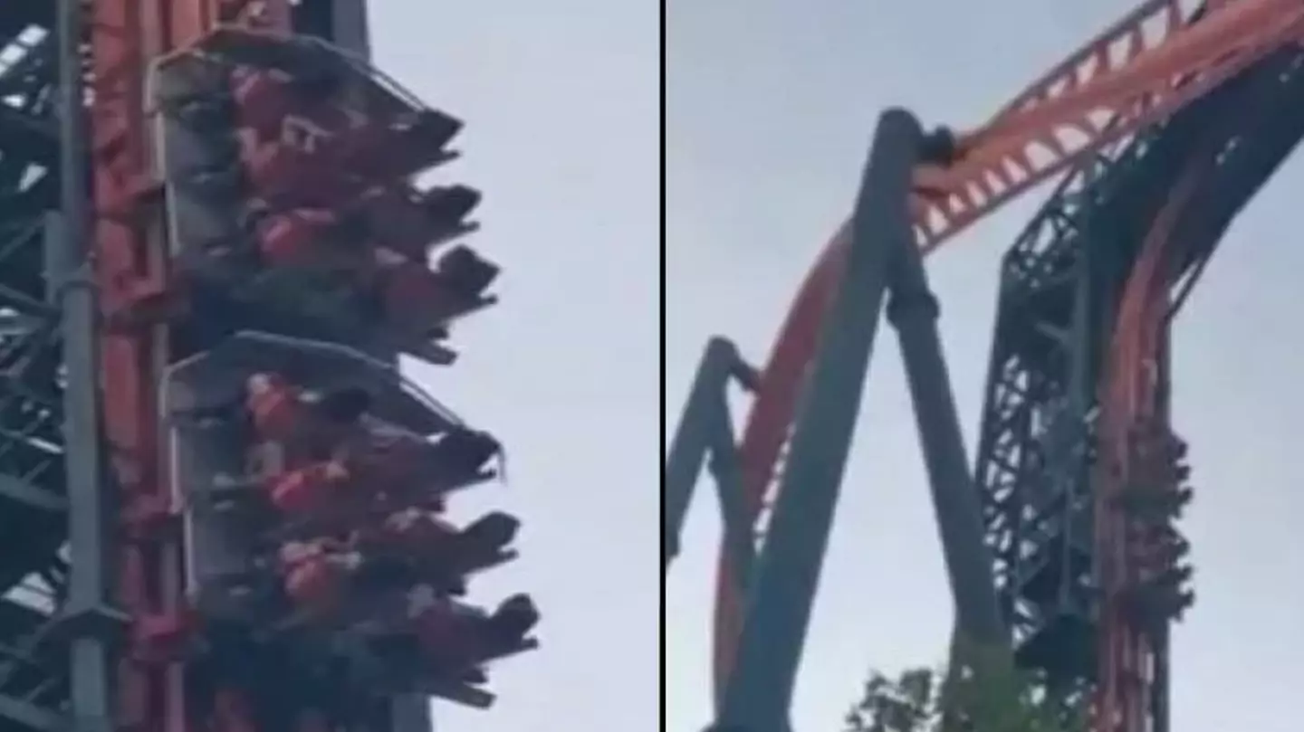 Horrifying footage shows people trapped vertically 160ft up on rollercoaster