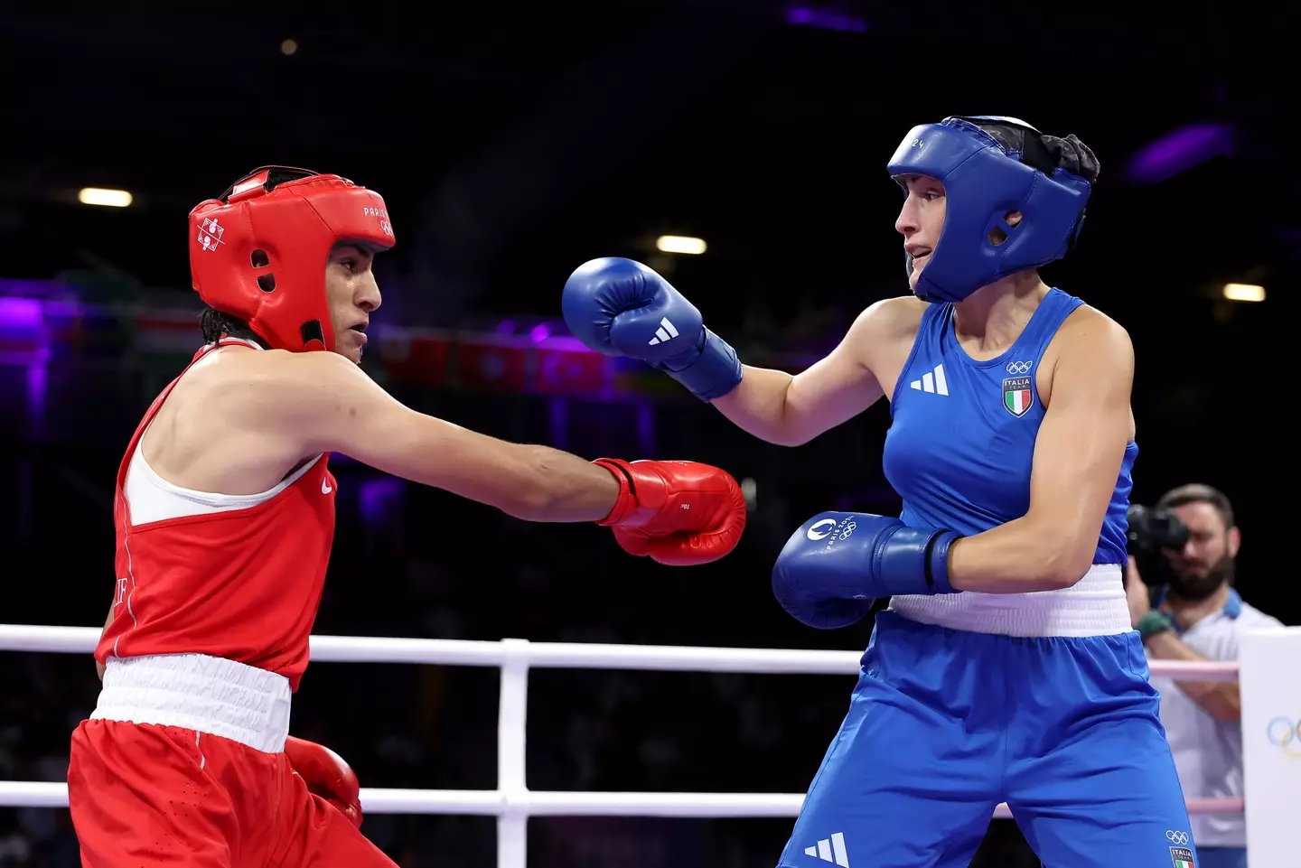 Khelif and Carini during their bout (Richard Pelham/Getty Images)