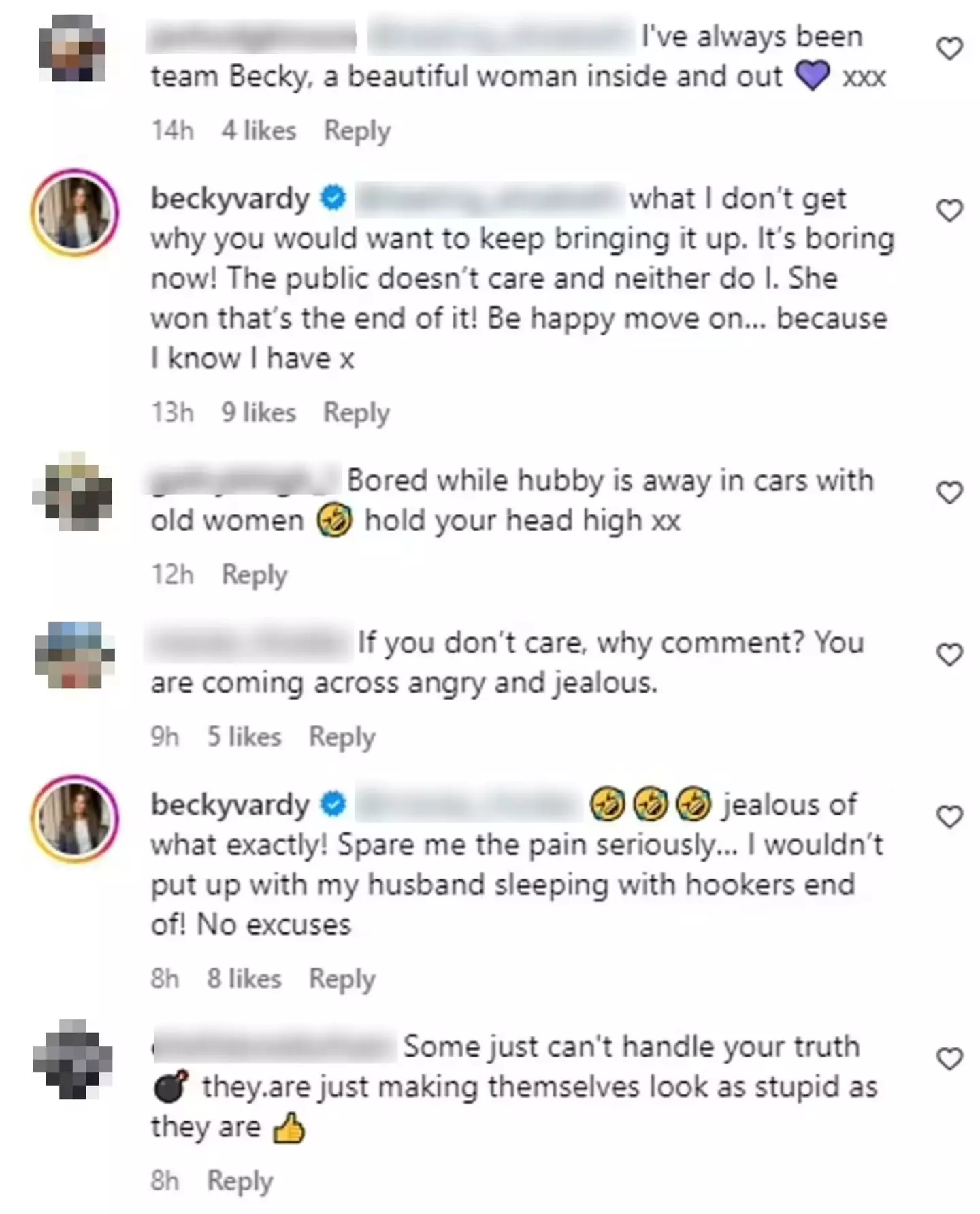 Rebekah Vardy responded to fans on Instagram.