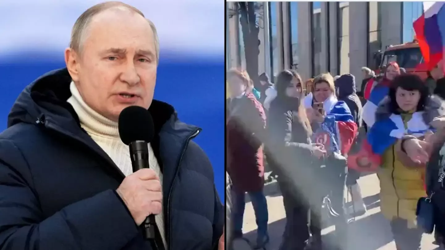 Russian People Claiming They Were Bussed In And Forced To To Attend Putin Rally