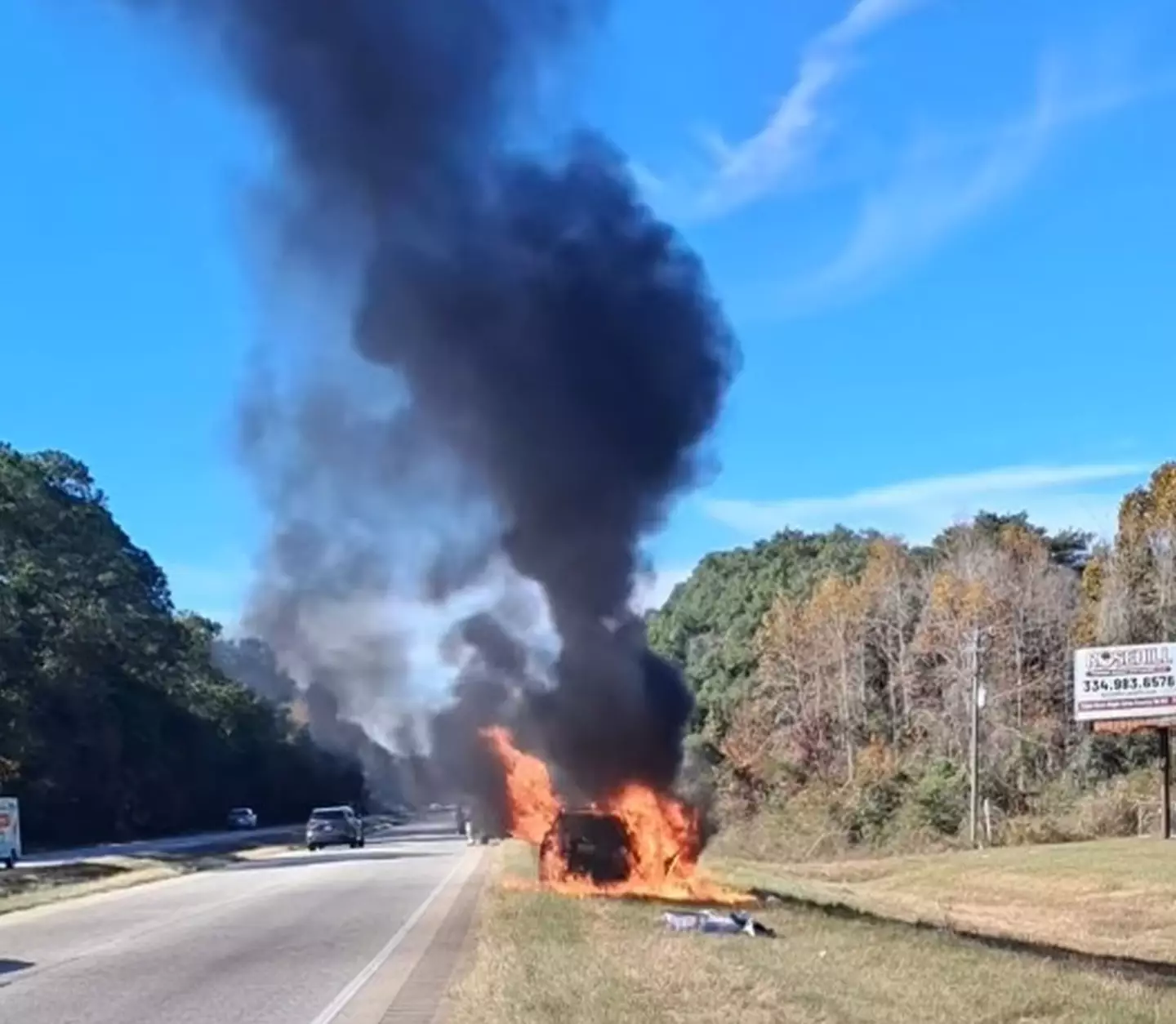 The vape user was rushed to hospital after her 'car was just one huge fireball on the side of the road' (Kennedy News and Media)