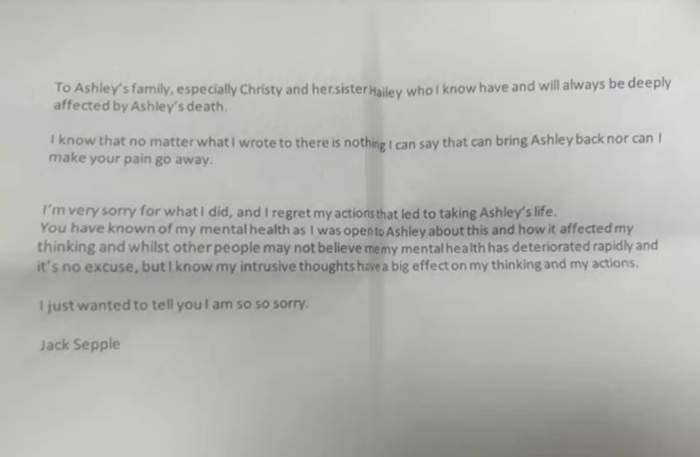 Sepple apologised to the family for killing their daughter, Ashley.