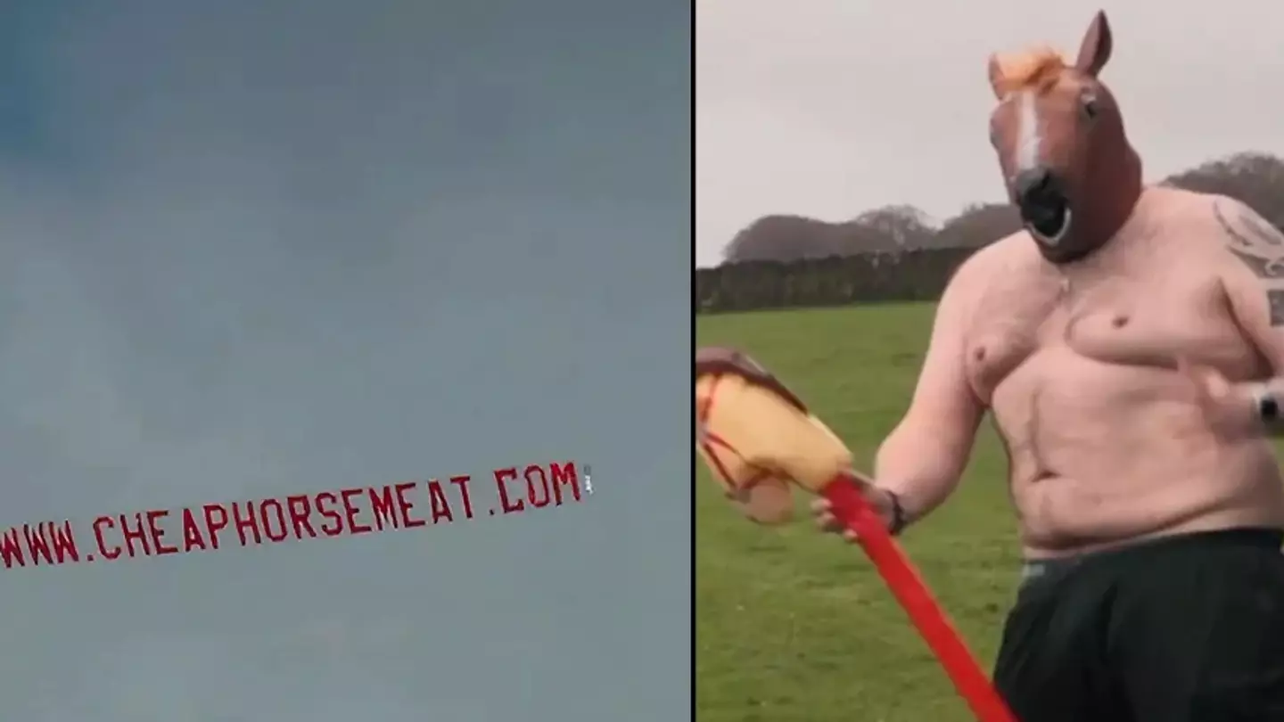 Plane flies poster over the Grand National which directs users to troll website