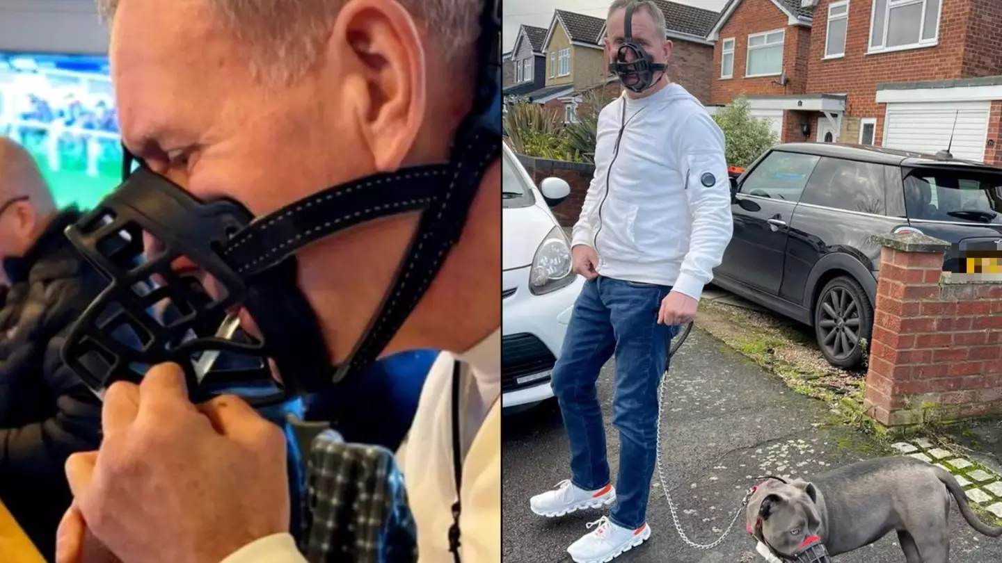 Dad wears muzzle to pub and drinks pint through straw in solidarity with XL Bully