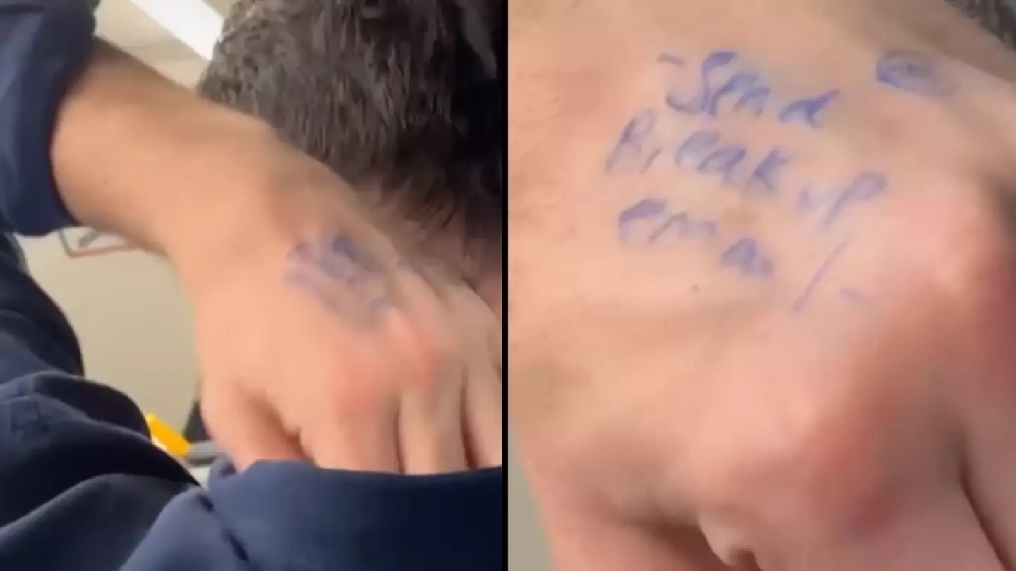 Train commuter notices savage message written on passenger's hand