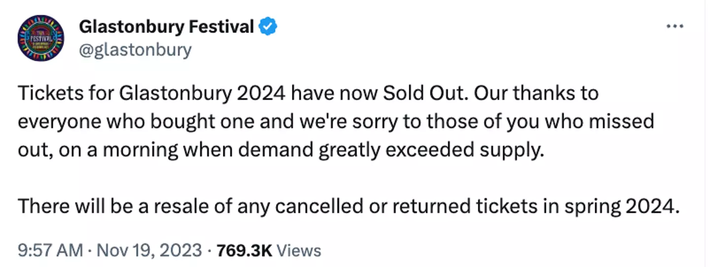 Tickets to Glastonbury sold out in under an hour today.