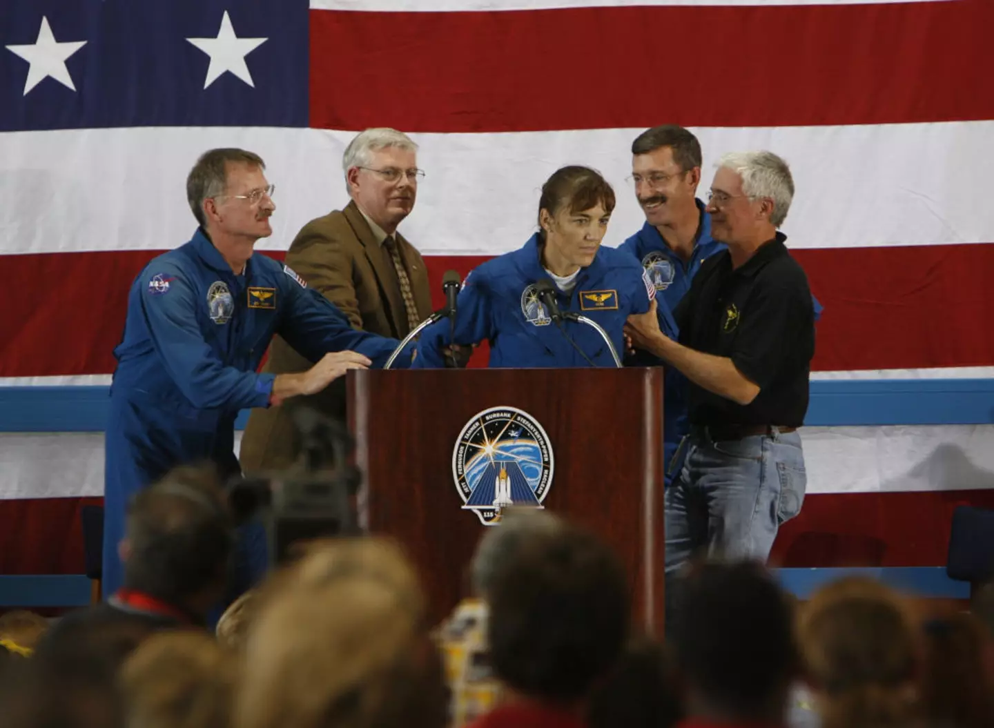 Heidemarie collapsed twice during her welcome home speech (Karen Warren/Houston Chronicle via Getty Images)
