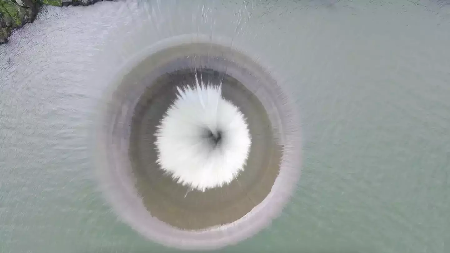 A YouTuber got a close-up look at Monticello Dam by flying their drone right above the lake's 'glory hole'. (YouTube/NorCal H.I.D. Matt Casias)