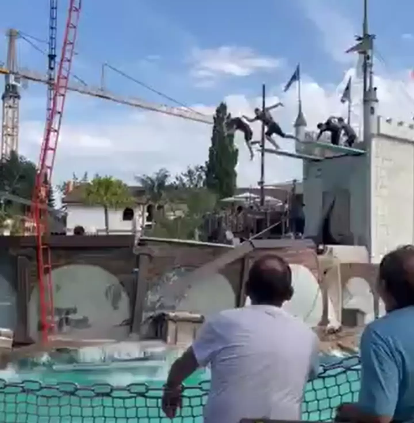 Footage of the collapsing platform showed performers diving from it right before it fell apart in the water.