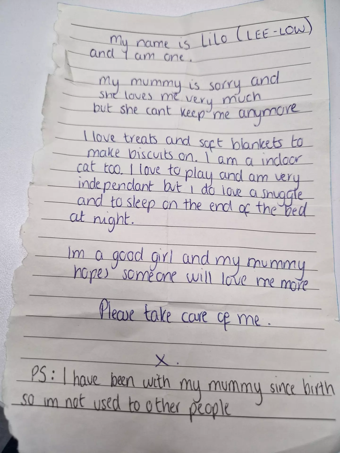 The heartbreaking note left one social media user in tears.