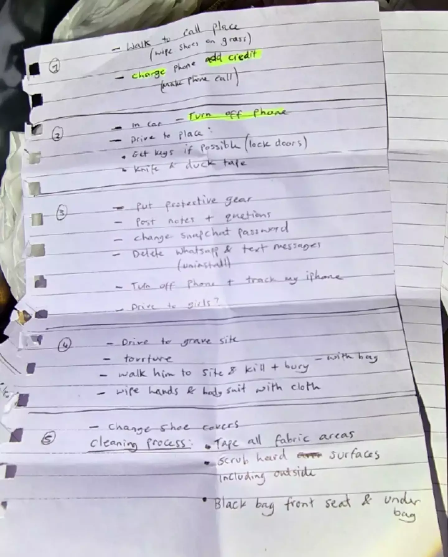 George wrote a to-do list detailing her plans to murder Adam Yiosese.