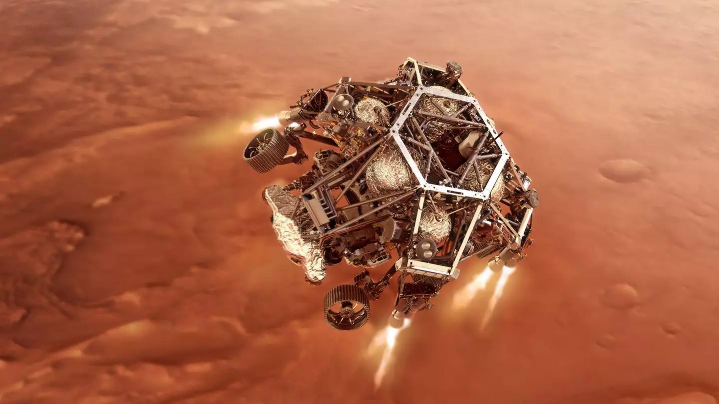 A concept illustration of the Perseverance Rover landing on Mars (NASA via Getty Images)