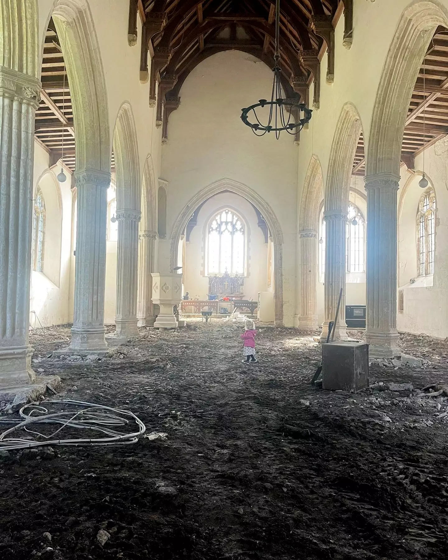 Lucy, 53, and Rhys Thomas, 45, purchased a 900-year-old church, thinking that it was ready to move in (SWNS)