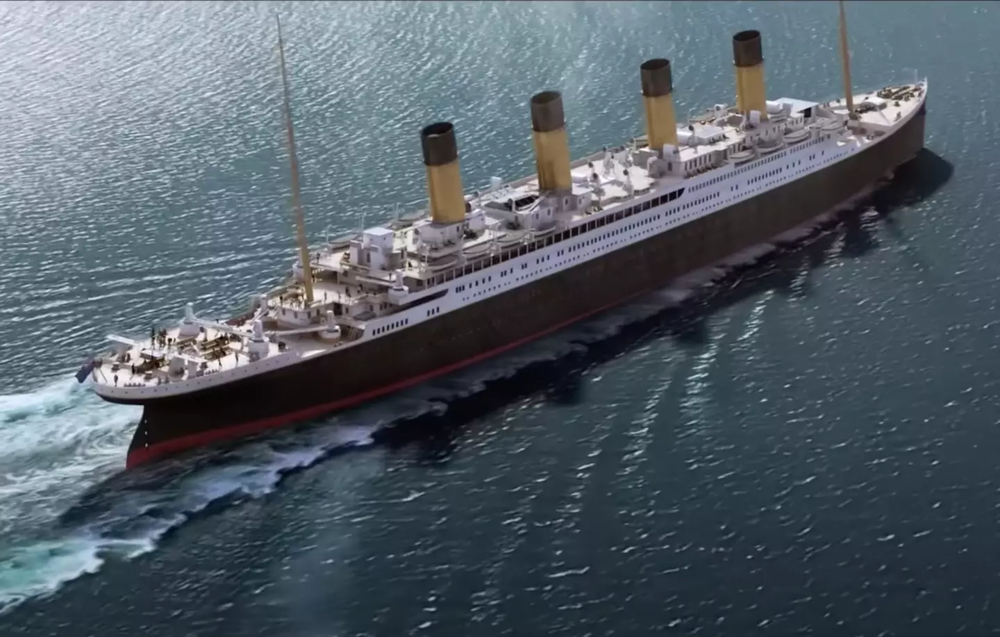 A CGI reconstruction of Titanic setting off.