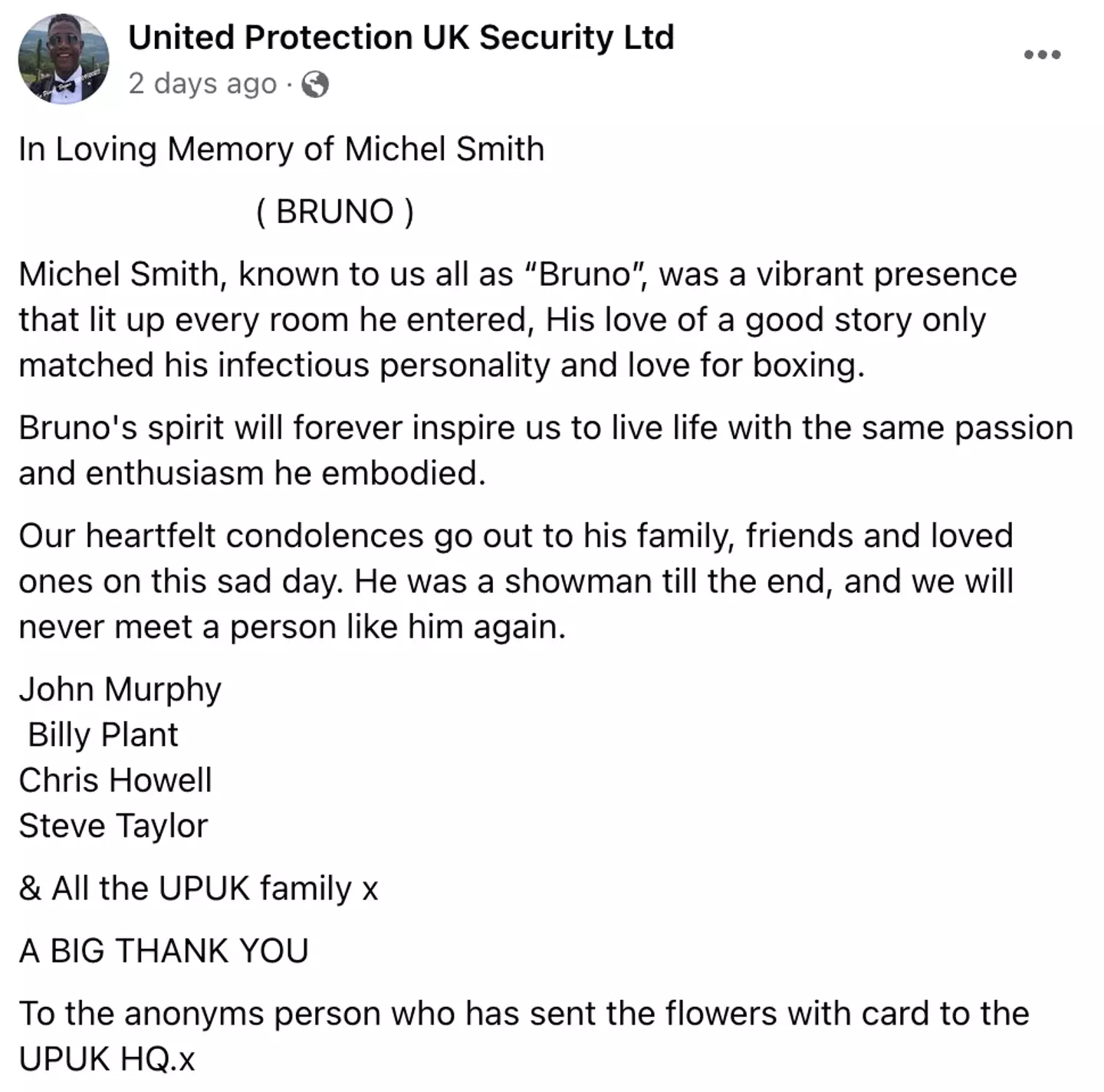 The company that provided security for the festival also released a tribute for Michael.