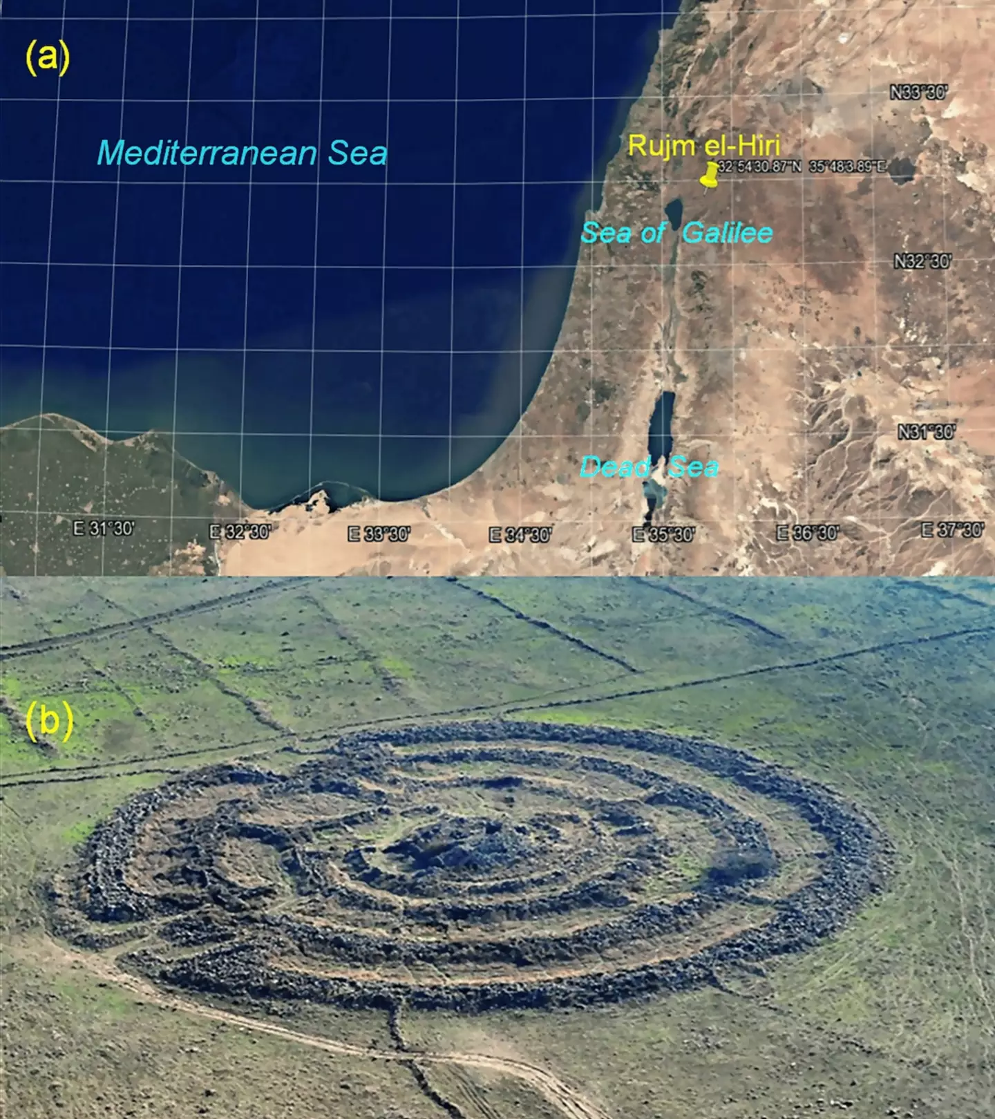 Rujm el-Hiri is in Syria, north of Israel (Olga Khabarova et al, Remote Sensing)