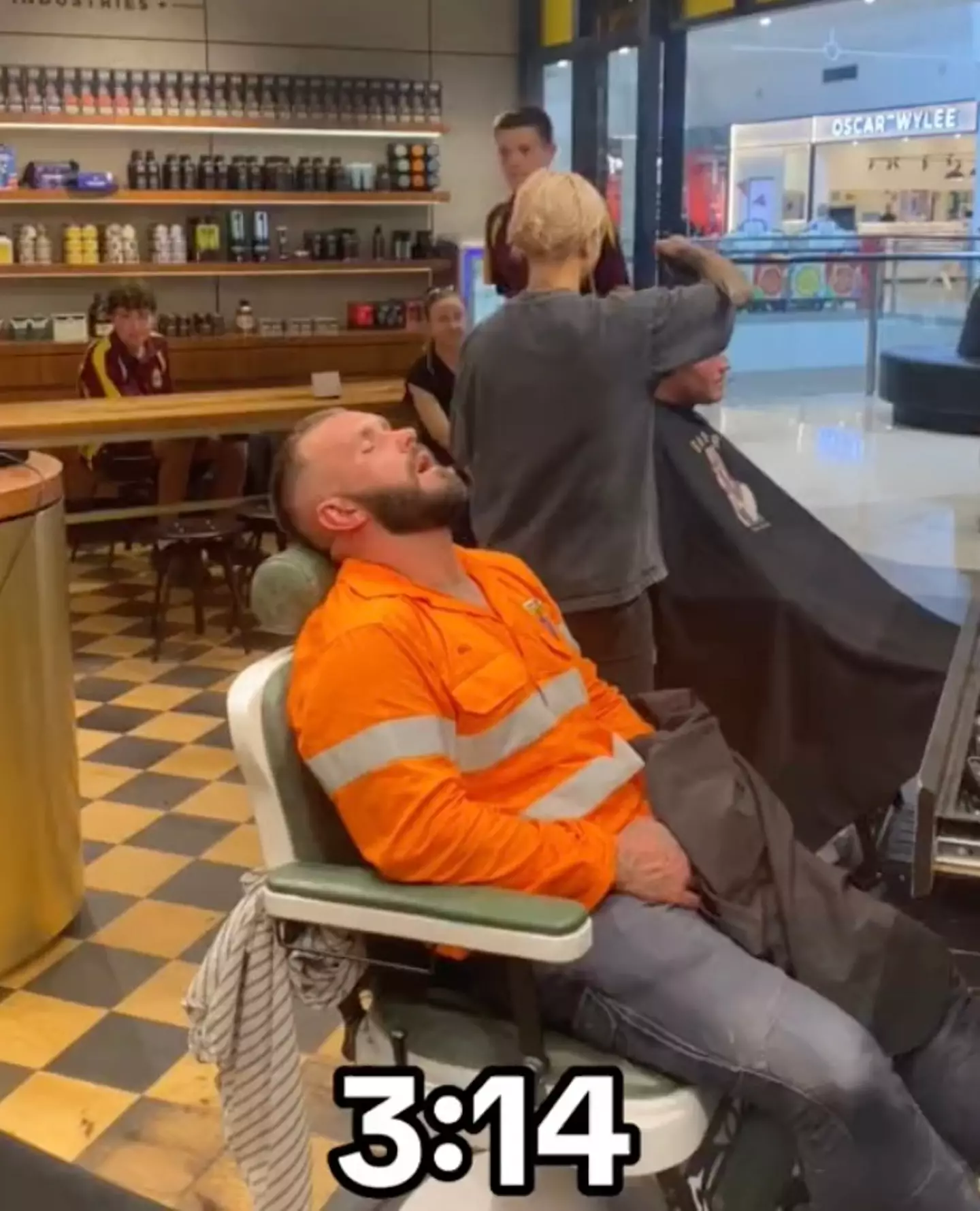 Billy fell into a deep sleep shortly after sitting down for a trim.