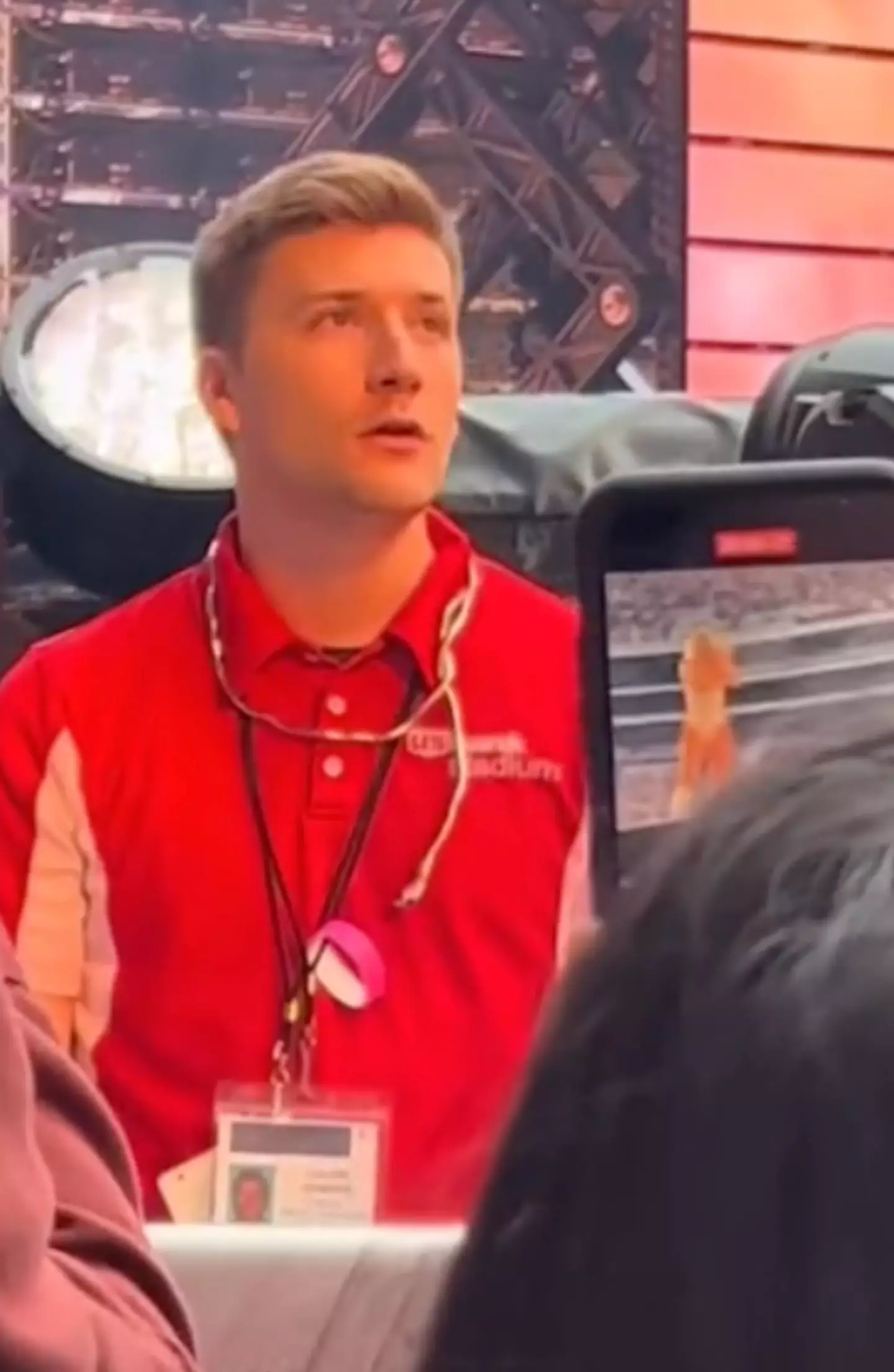 Calvin claims he was sacked for 'violating the rule of not taking photos with performers'. (TikTok/@calvindenker)