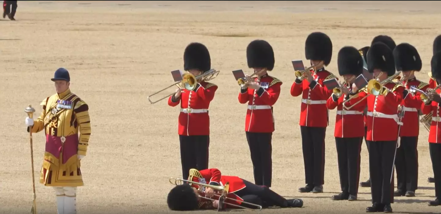 The soldier fainted during rehearsals on Saturday.