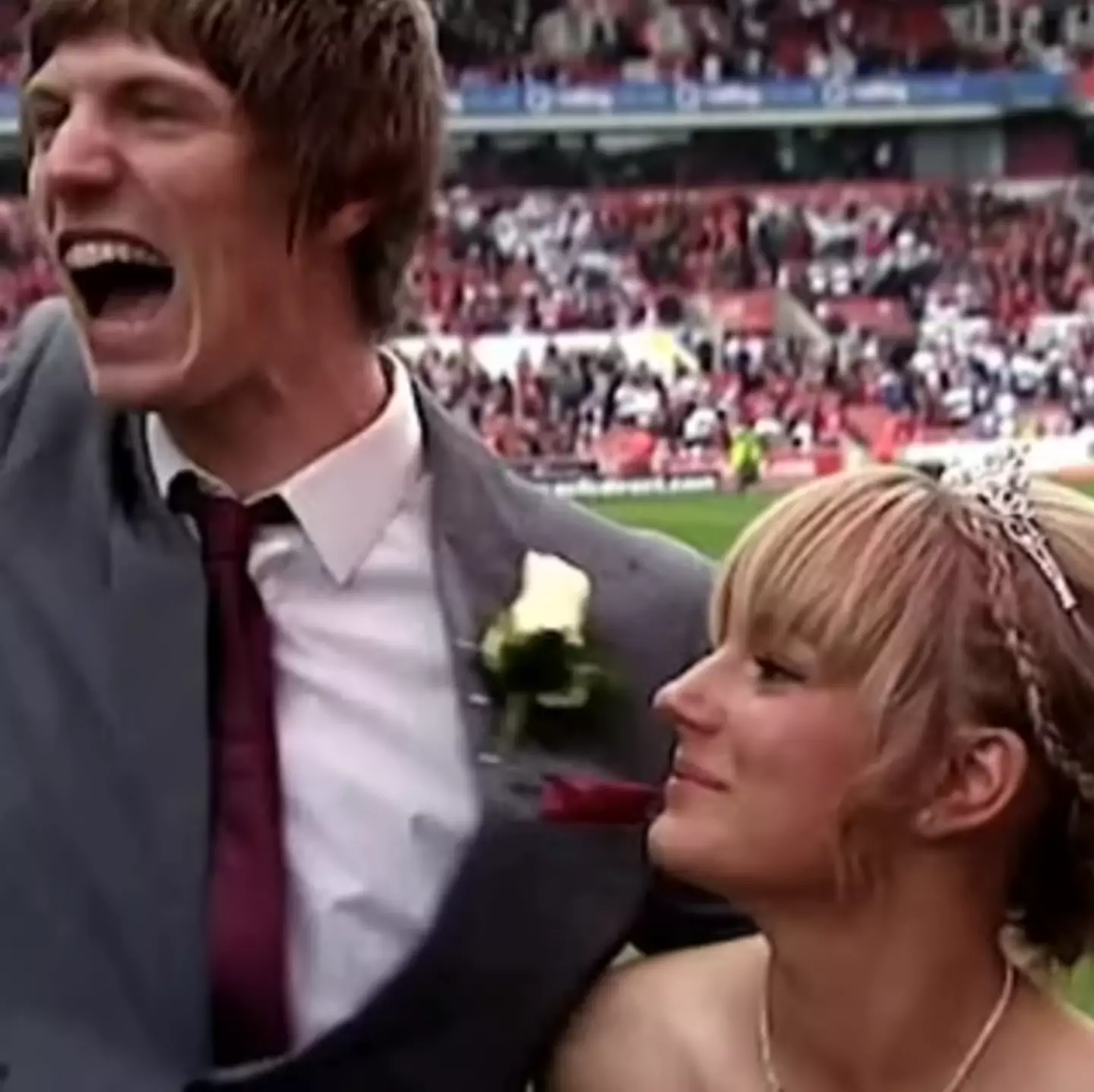 The couple ended up getting married on the pitch at Stoke City.