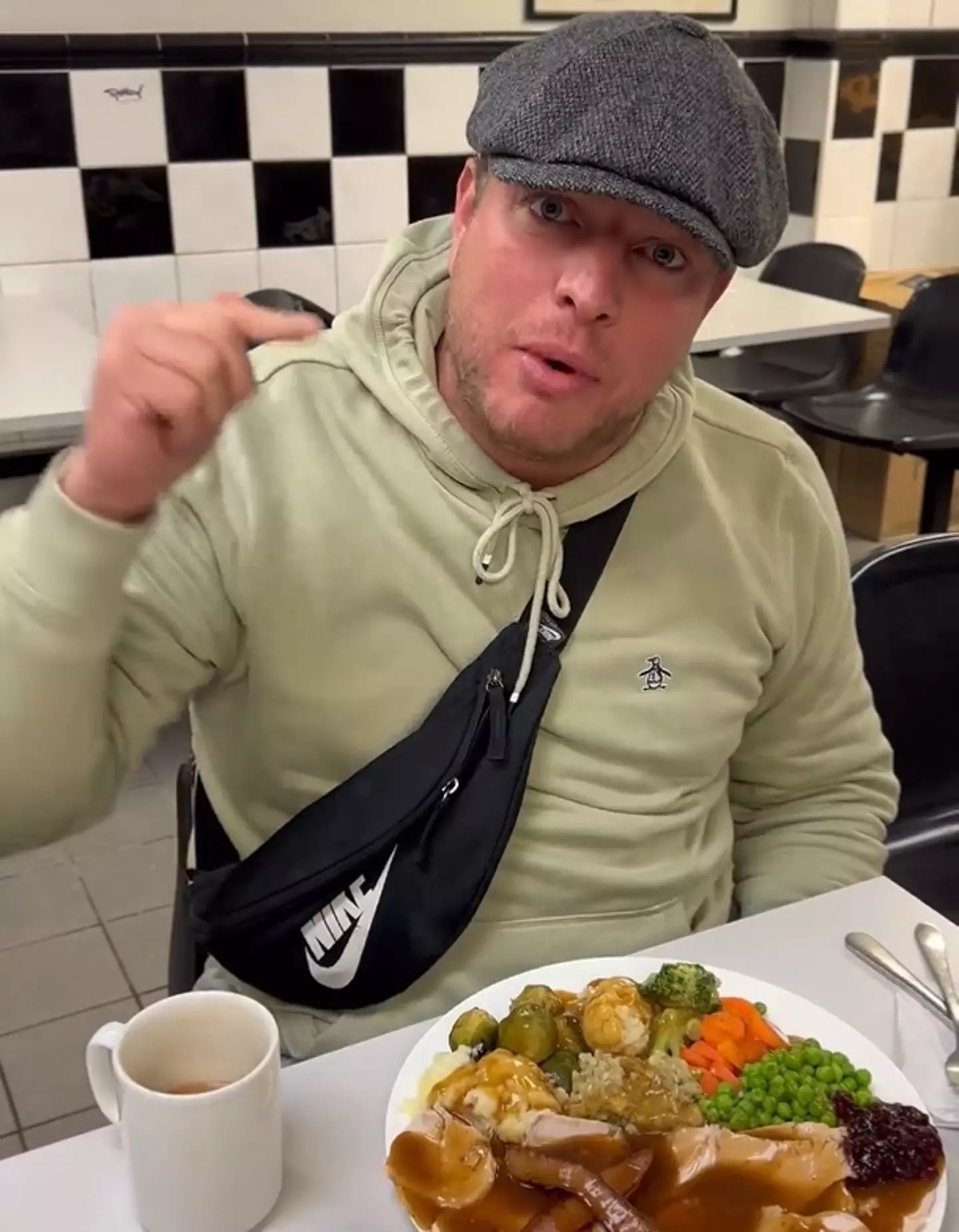 Tom has been tucking into a Christmas dinner for breakfast.