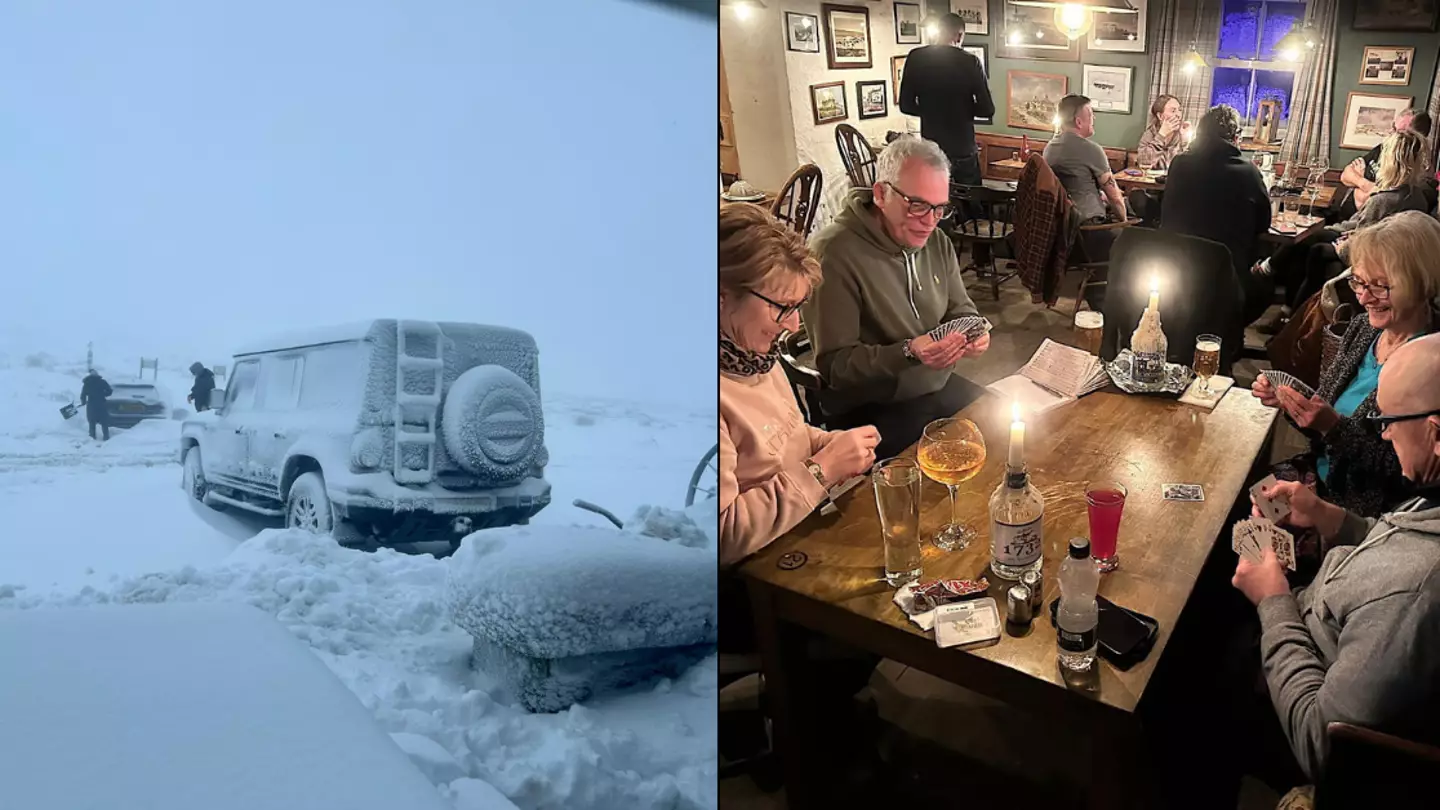 More than 30 people have been trapped inside the UK's highest pub due to snow