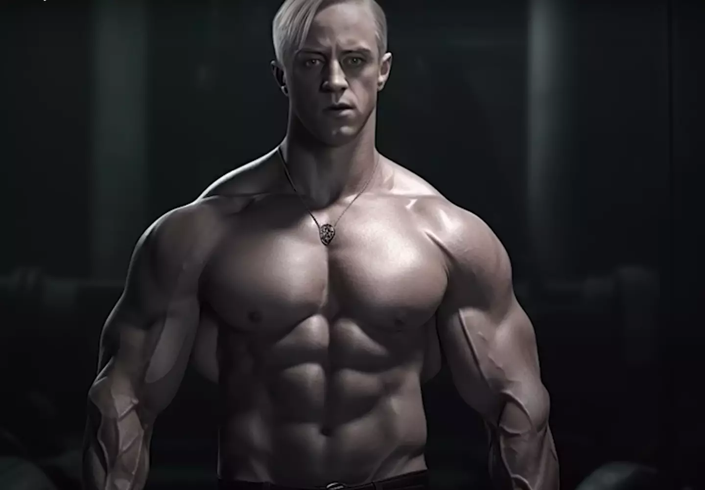 Malfoy sporting major muscle with a 'Slitheroid' chain.