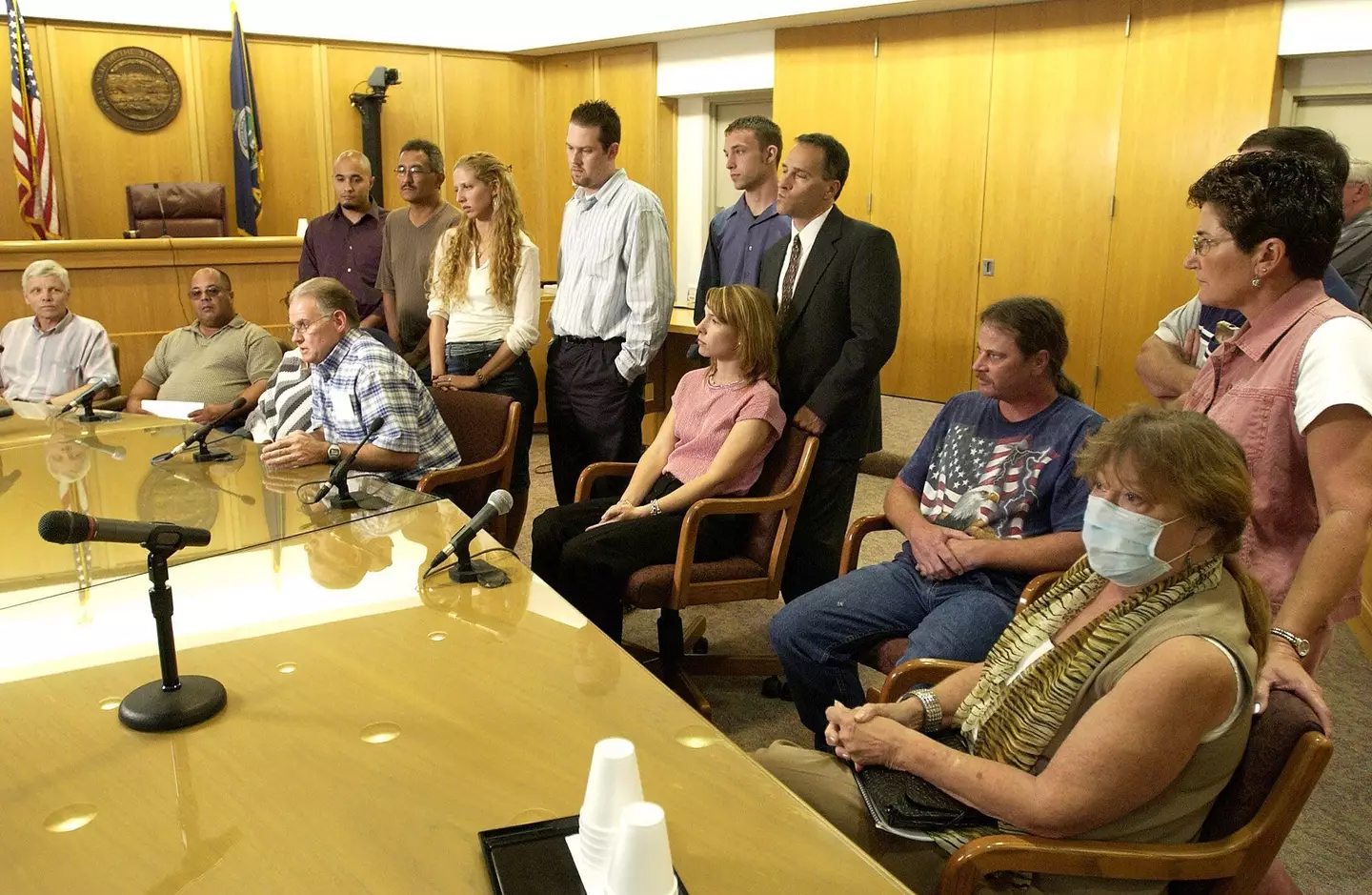 Victims' families gather for a news conference after BTK serial killer Dennis Rader was sentenced in 2005.