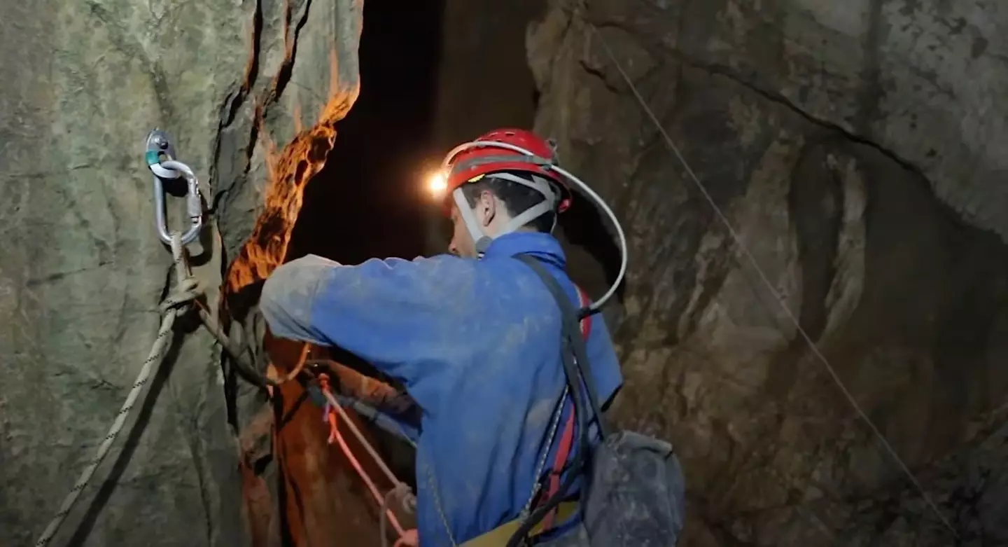 The eerie video show the cave's narrow tunnels.