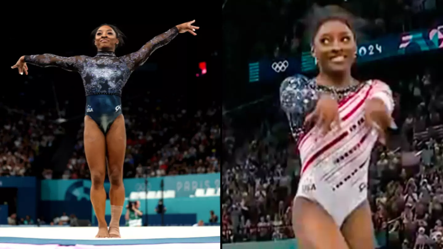 Fans spot Simone Biles' reaction midway through performance after she made mistake before winning gold medal