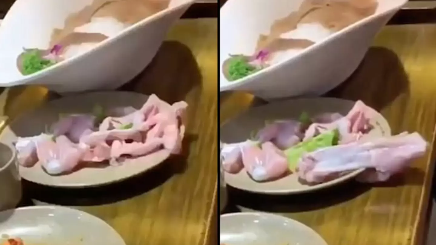 Horrifying moment raw ‘zombie’ meat ‘crawls off’ restaurant customer’s dinner plate as people scream