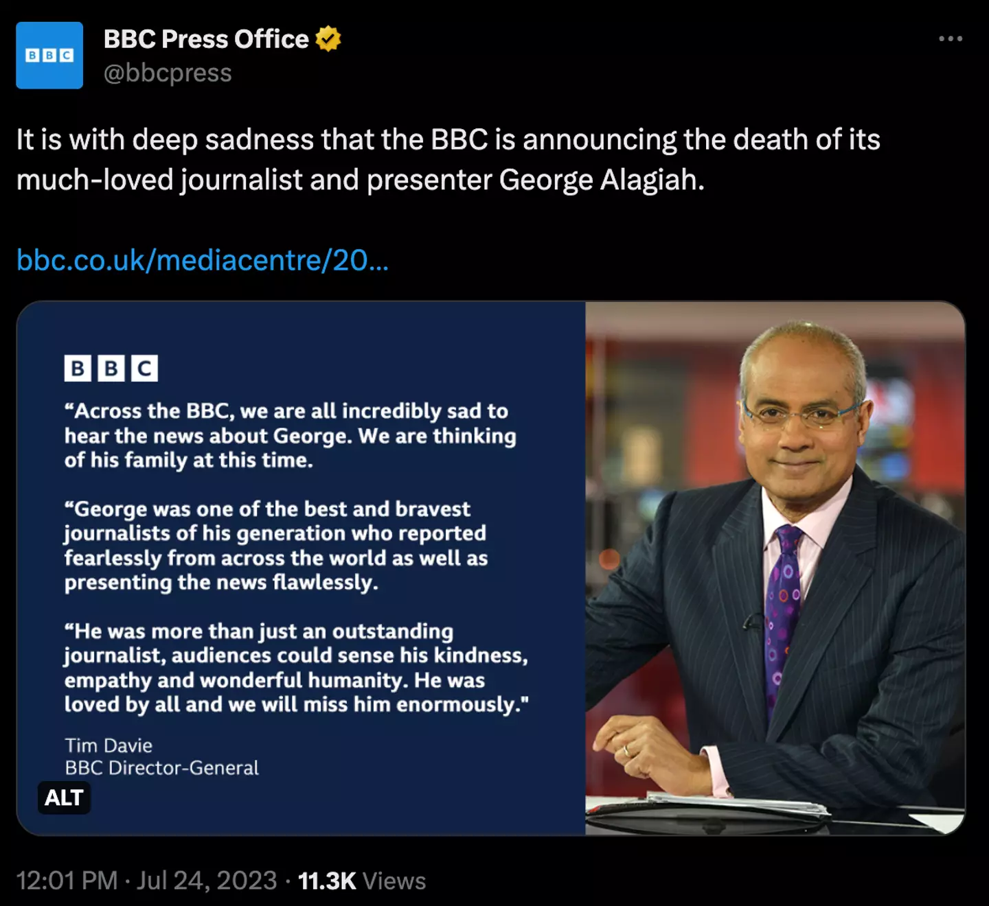 The BBC has addressed the loss of one of it's much-loved journalists and presenters.
