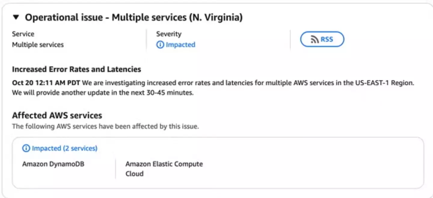 AWS posted an update on its website (Amazon Web Services)