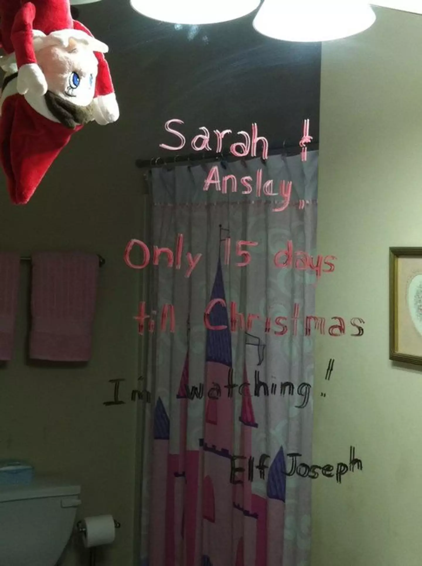 Elf on the shelf mirror message. (