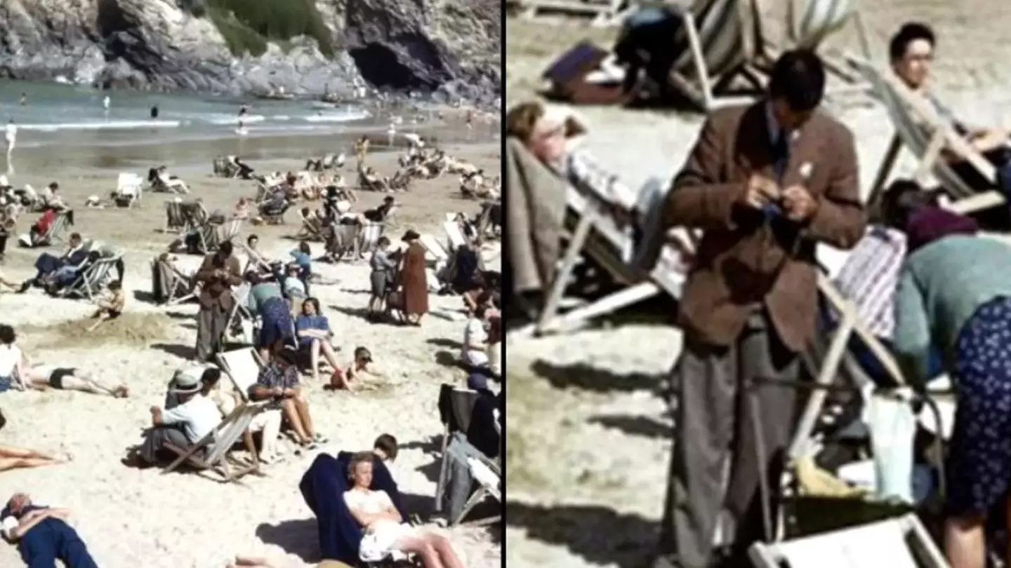 People convinced they've spotted 'time traveller' in 1940s beach photo 