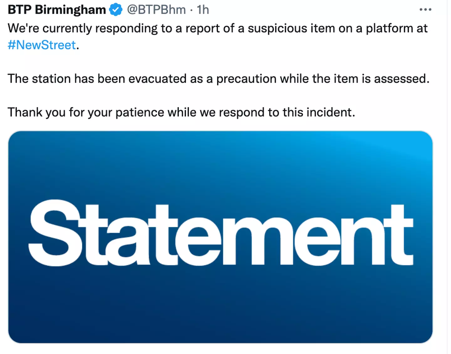 British Transport Police responded to the scene following the reports.