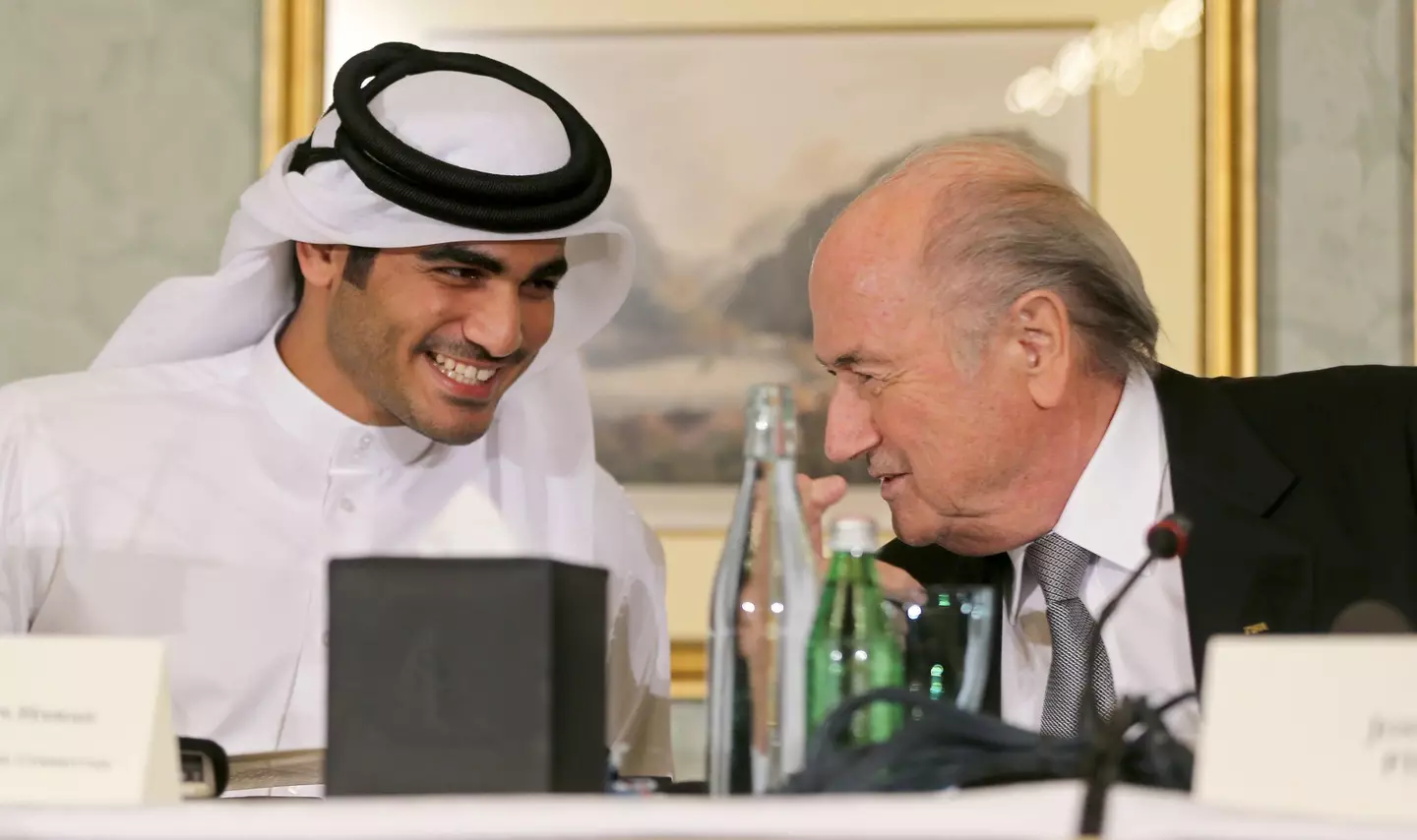 Qatar's 2022 World Cup bid Chief Sheikh Mohammed Al-Thani and then FIFA president Sepp Blatter in 2013.