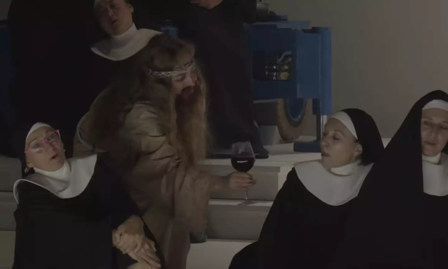 Annina Machaz plays a kooky Jesus and a naked Adam in the controversial production (YouTube/Staatosper Stuttgart)