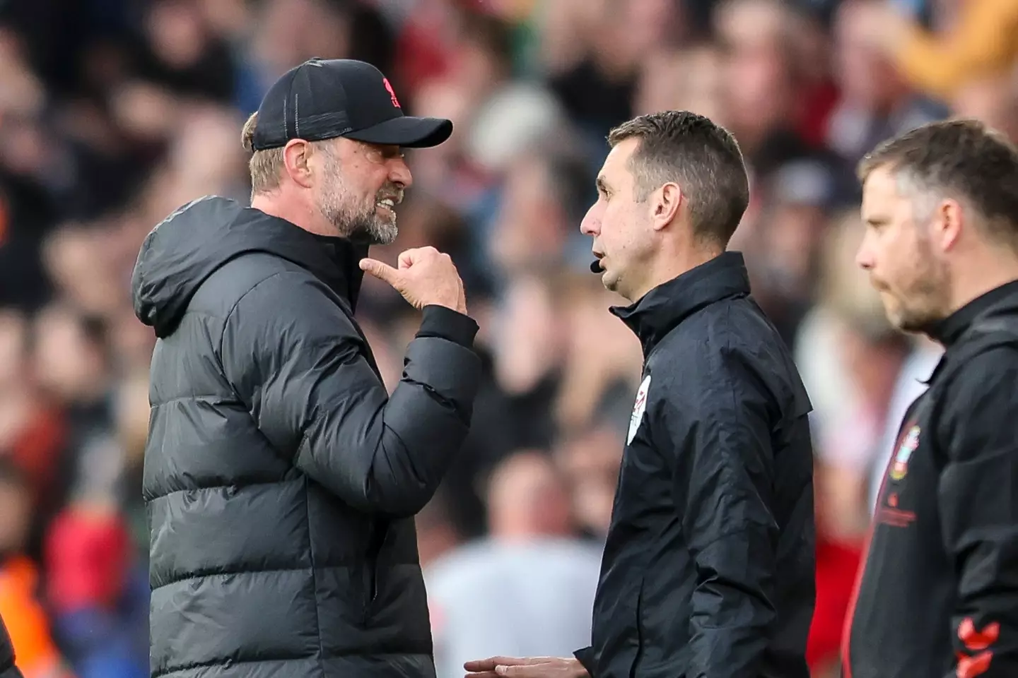 David Coote in an exchange with former Liverpool manager Jurgen Klopp (Robin Jones via Getty Images)