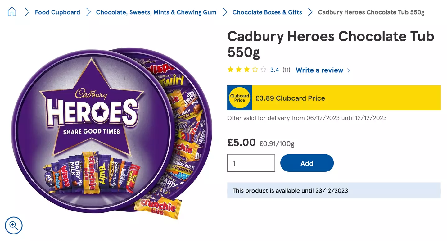 You can buy the tub with a Tesco Clubcard for £3.89.