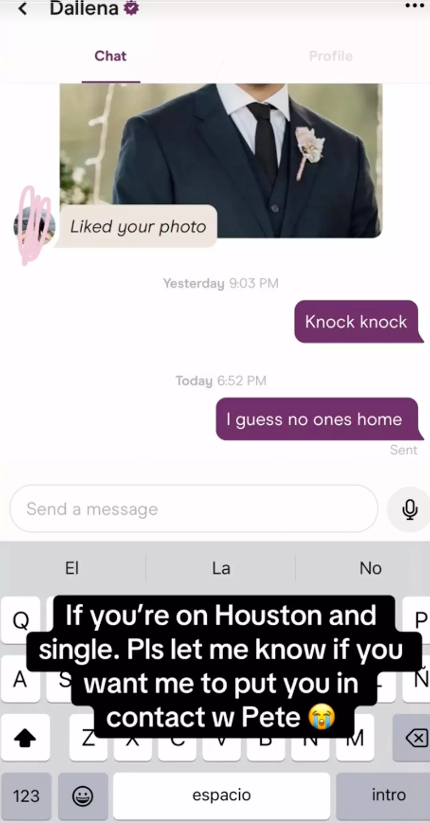 She didn't have a lot of success while posing as Pete on Hinge (TikTok/@ok.jo.anna)