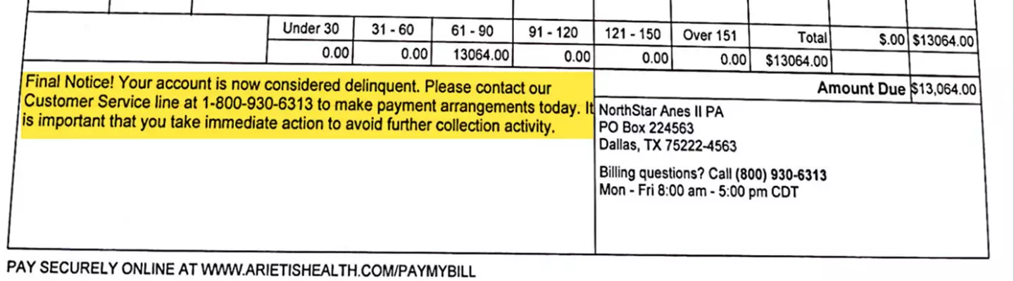 The hefty bill Malin received.