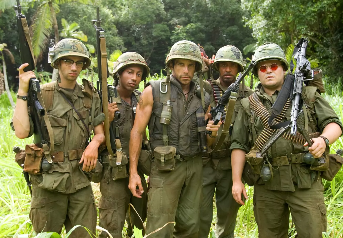 Tropic Thunder is a 2008 satirical action comedy starring the likes of Ben Stiller, Robert Downey Jr., and Jack Black.