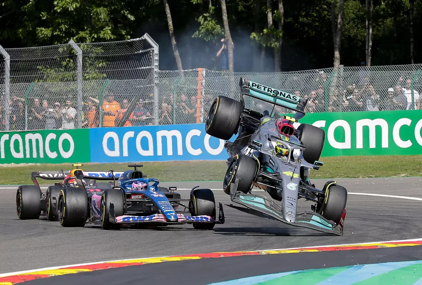 Hamilton was involved in a collision with Fernando Alonso.